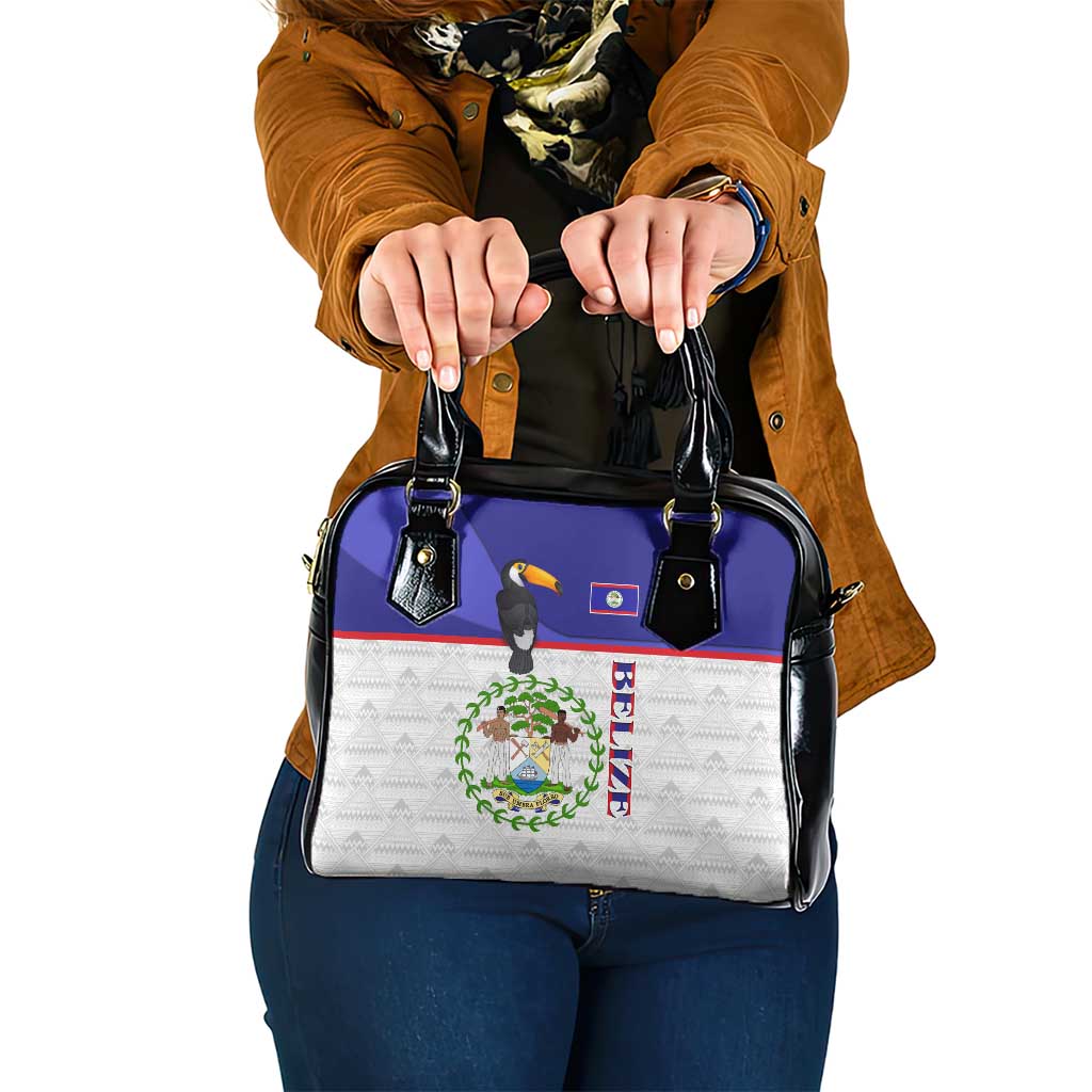 Belize National Emblem Shoulder Handbag with Toucan Print and Flag-Inspired Blue Design TS04