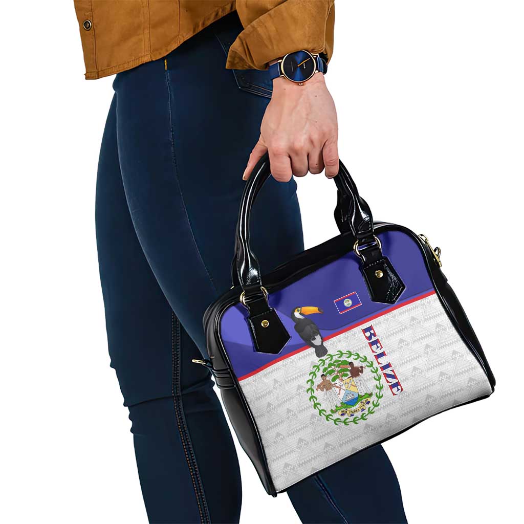 Belize National Emblem Shoulder Handbag with Toucan Print and Flag-Inspired Blue Design TS04