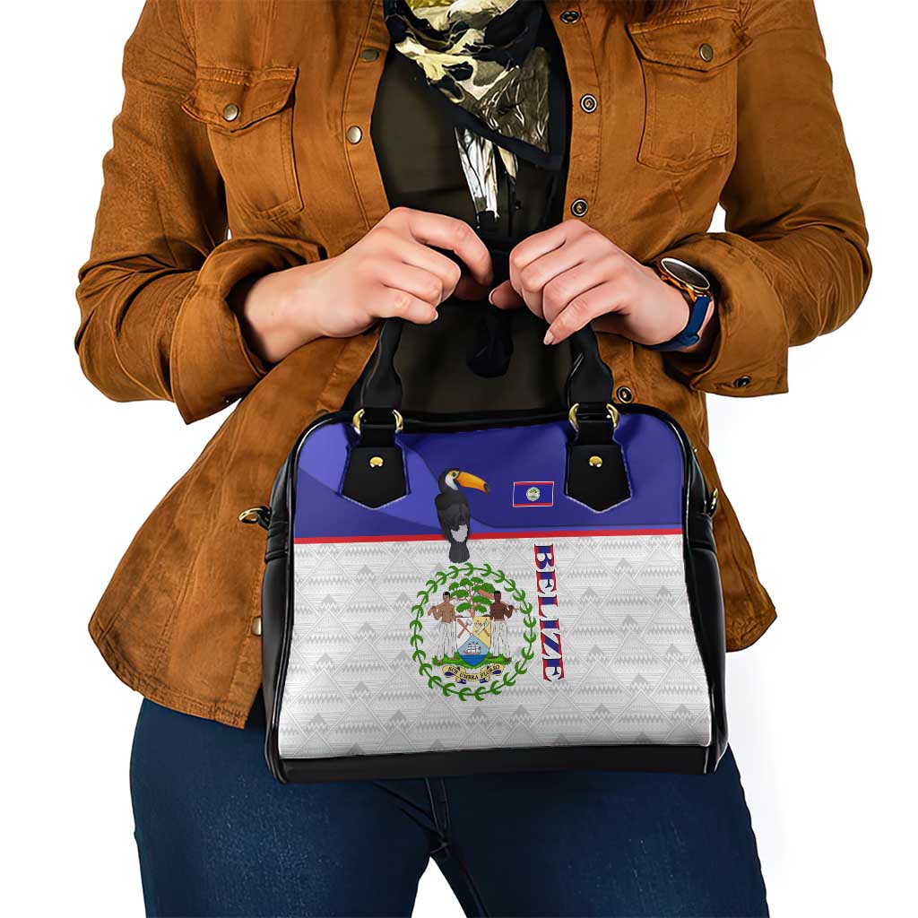 Belize National Emblem Shoulder Handbag with Toucan Print and Flag-Inspired Blue Design TS04
