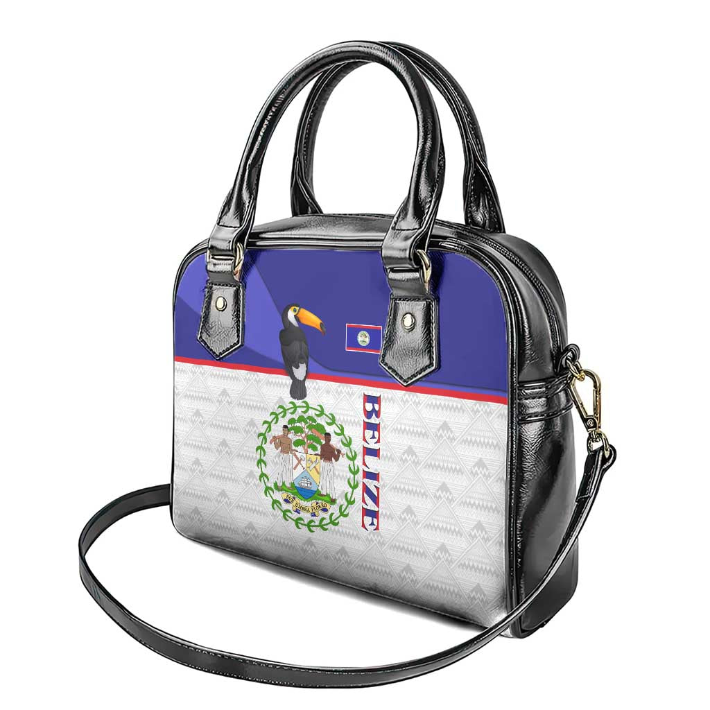 Belize National Emblem Shoulder Handbag with Toucan Print and Flag-Inspired Blue Design TS04