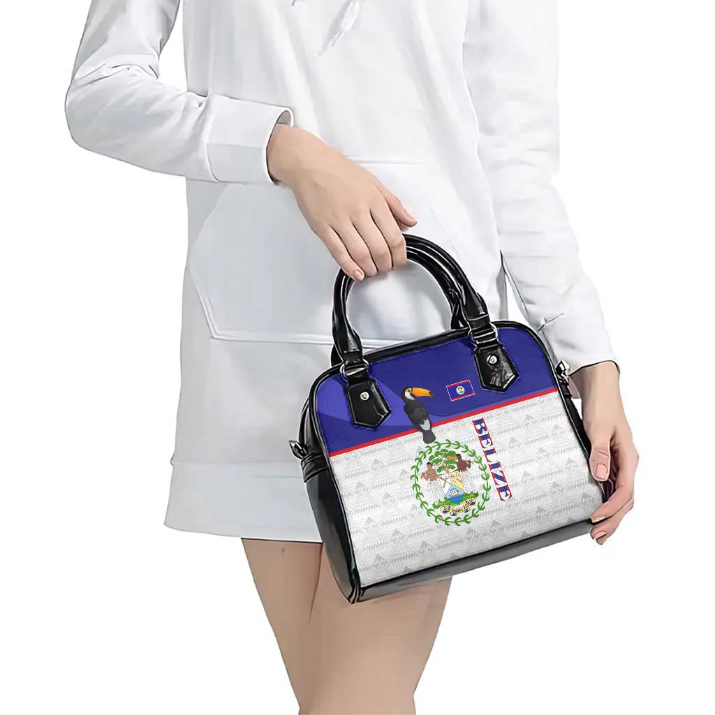 Belize National Emblem Shoulder Handbag with Toucan Print and Flag-Inspired Blue Design TS04