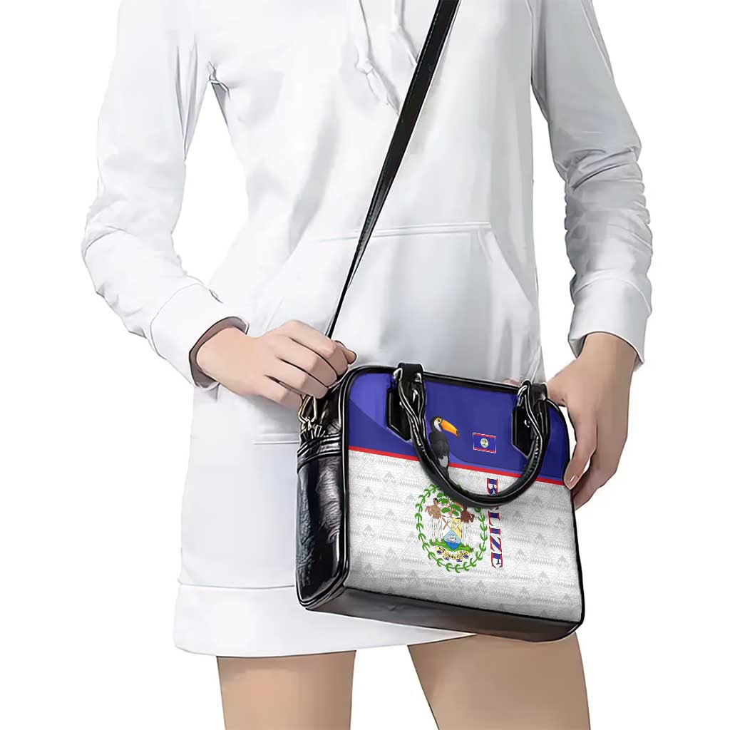 Belize National Emblem Shoulder Handbag with Toucan Print and Flag-Inspired Blue Design TS04