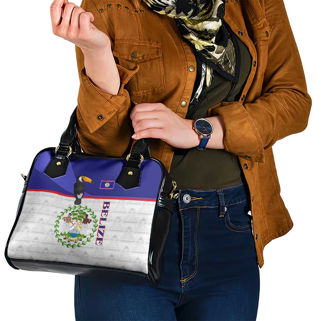 Belize National Emblem Shoulder Handbag with Toucan Print and Flag-Inspired Blue Design TS04
