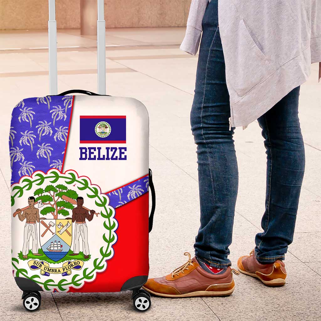 Belize Coat of Arms Luggage Cover with Palm Pattern and Split Red Blue Design TS04