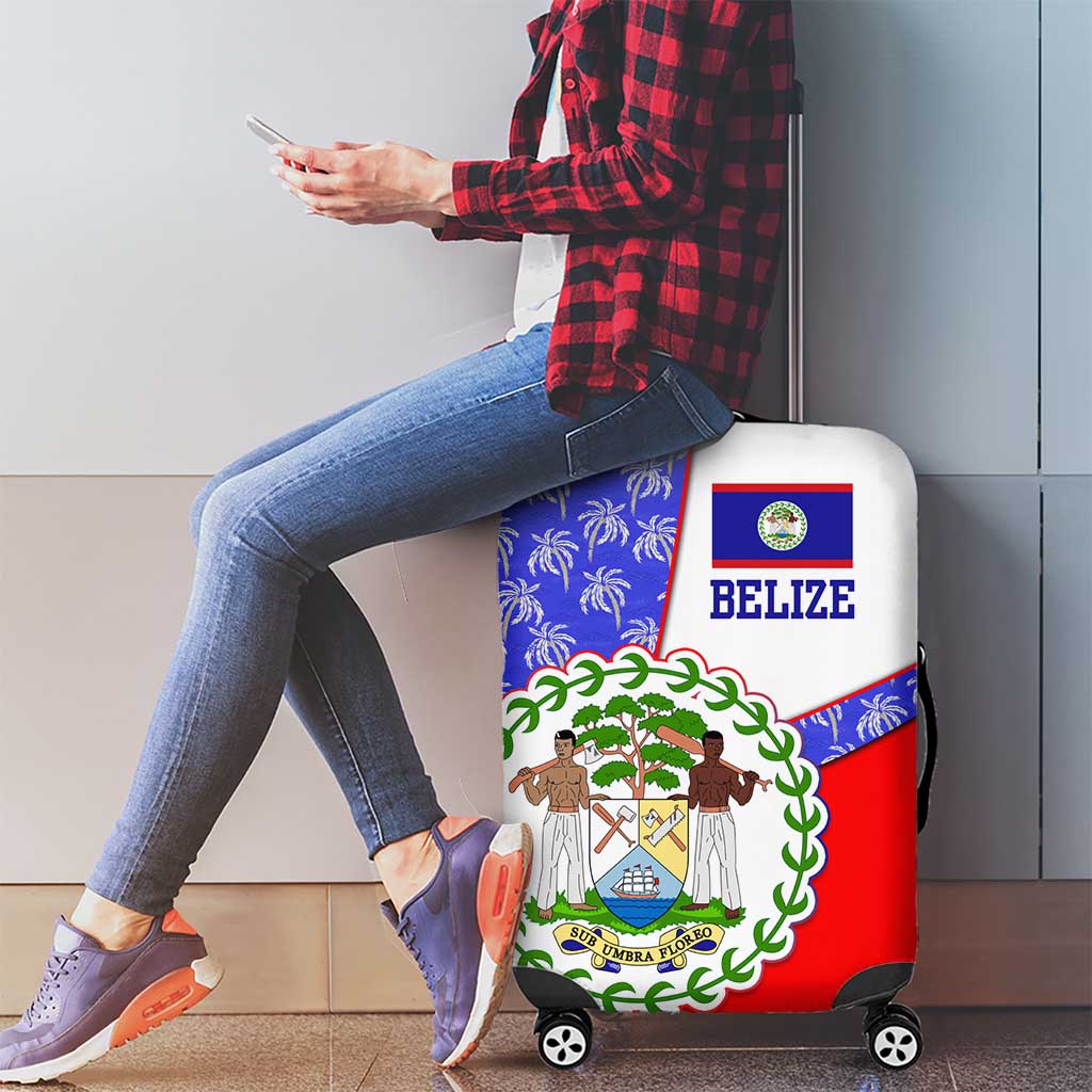 Belize Coat of Arms Luggage Cover with Palm Pattern and Split Red Blue Design TS04