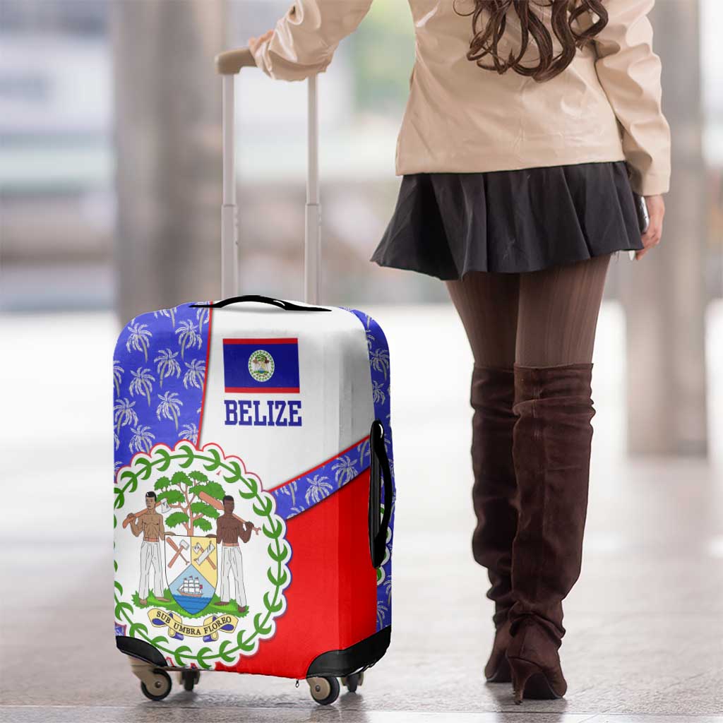 Belize Coat of Arms Luggage Cover with Palm Pattern and Split Red Blue Design TS04