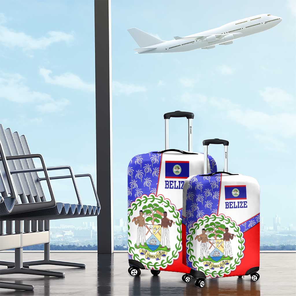 Belize Coat of Arms Luggage Cover with Palm Pattern and Split Red Blue Design TS04
