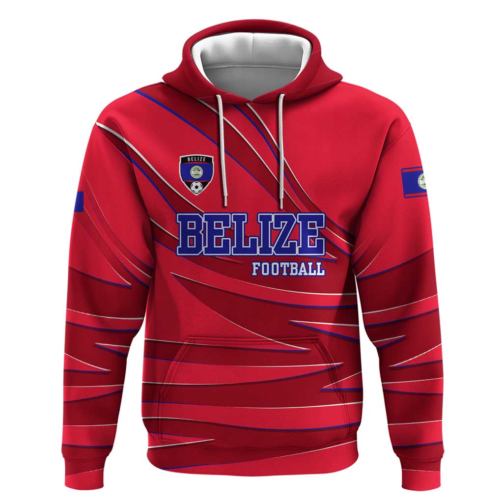 Belize Football Hoodie with Red Abstract Soccer Pattern and Shield Emblem TS04