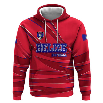 Belize Football Hoodie with Red Abstract Soccer Pattern and Shield Emblem TS04