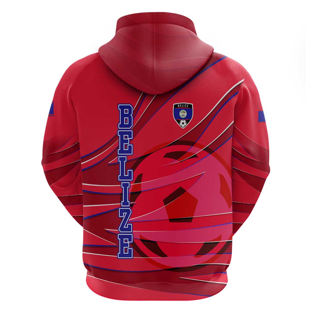 Belize Football Hoodie with Red Abstract Soccer Pattern and Shield Emblem TS04