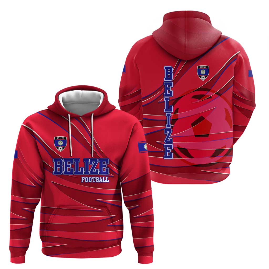 Belize Football Hoodie with Red Abstract Soccer Pattern and Shield Emblem TS04