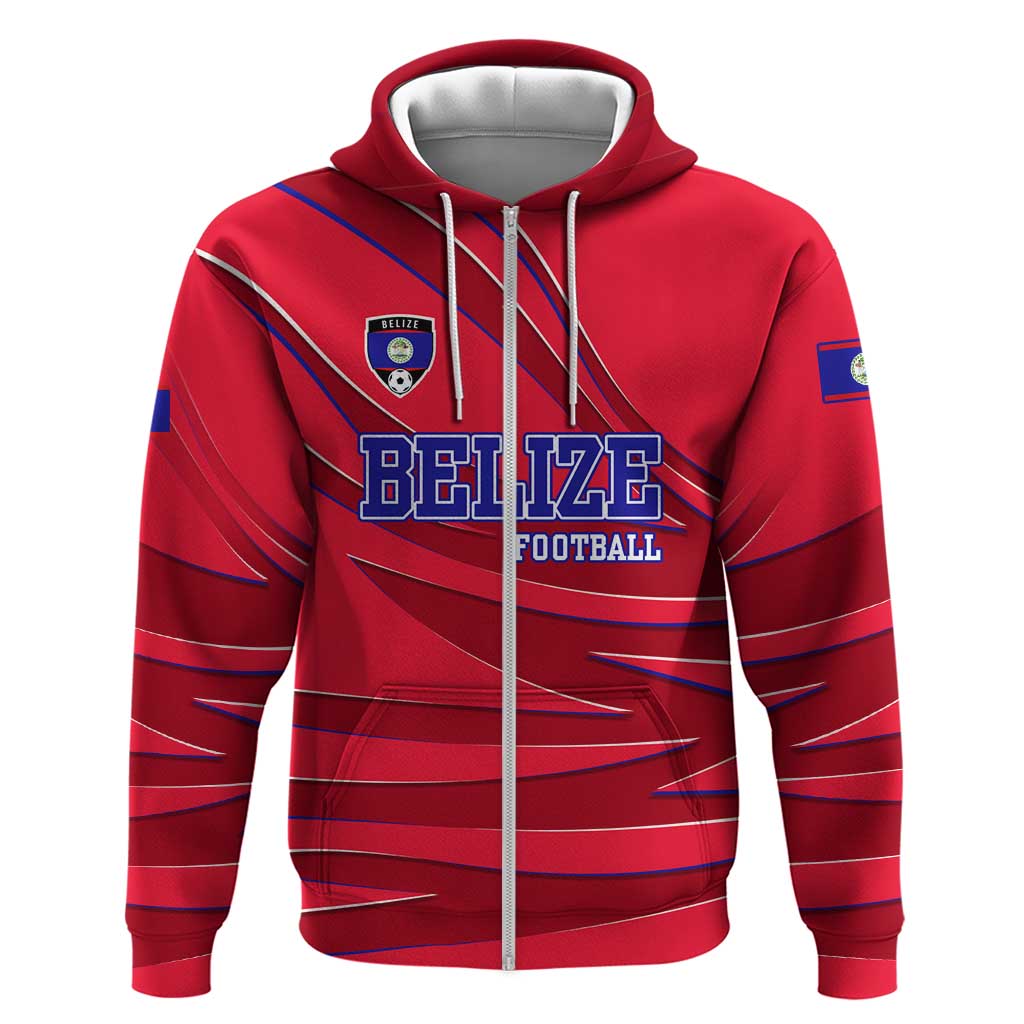 Belize Football Hoodie with Red Abstract Soccer Pattern and Shield Emblem TS04