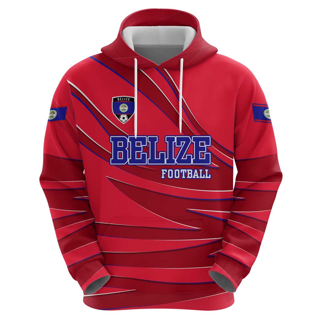 Belize Football Hoodie with Red Abstract Soccer Pattern and Shield Emblem TS04