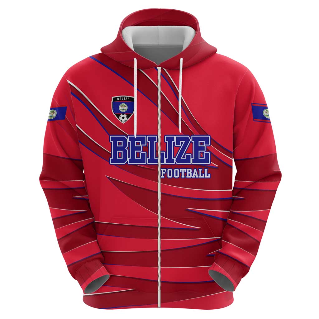 Belize Football Hoodie with Red Abstract Soccer Pattern and Shield Emblem TS04