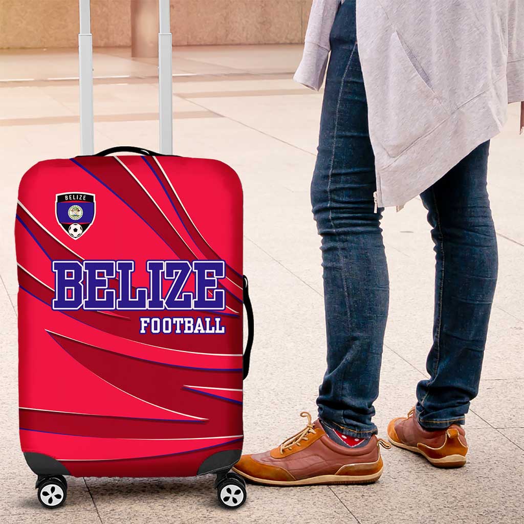 Belize Football Luggage Cover with Red Abstract Soccer Pattern and Shield Emblem TS04