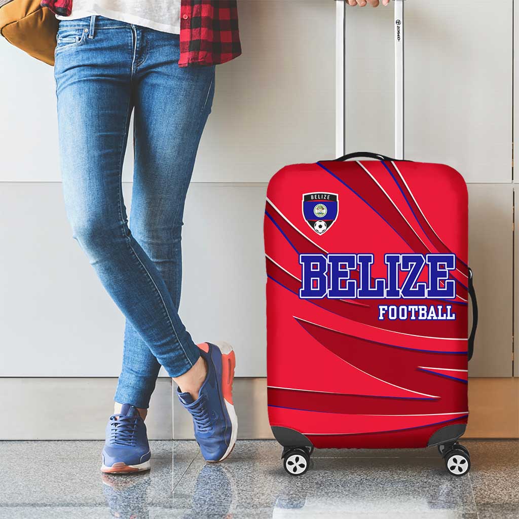 Belize Football Luggage Cover with Red Abstract Soccer Pattern and Shield Emblem TS04