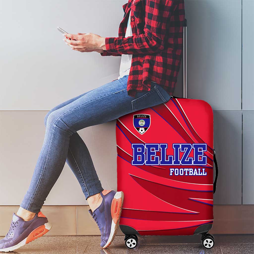 Belize Football Luggage Cover with Red Abstract Soccer Pattern and Shield Emblem TS04