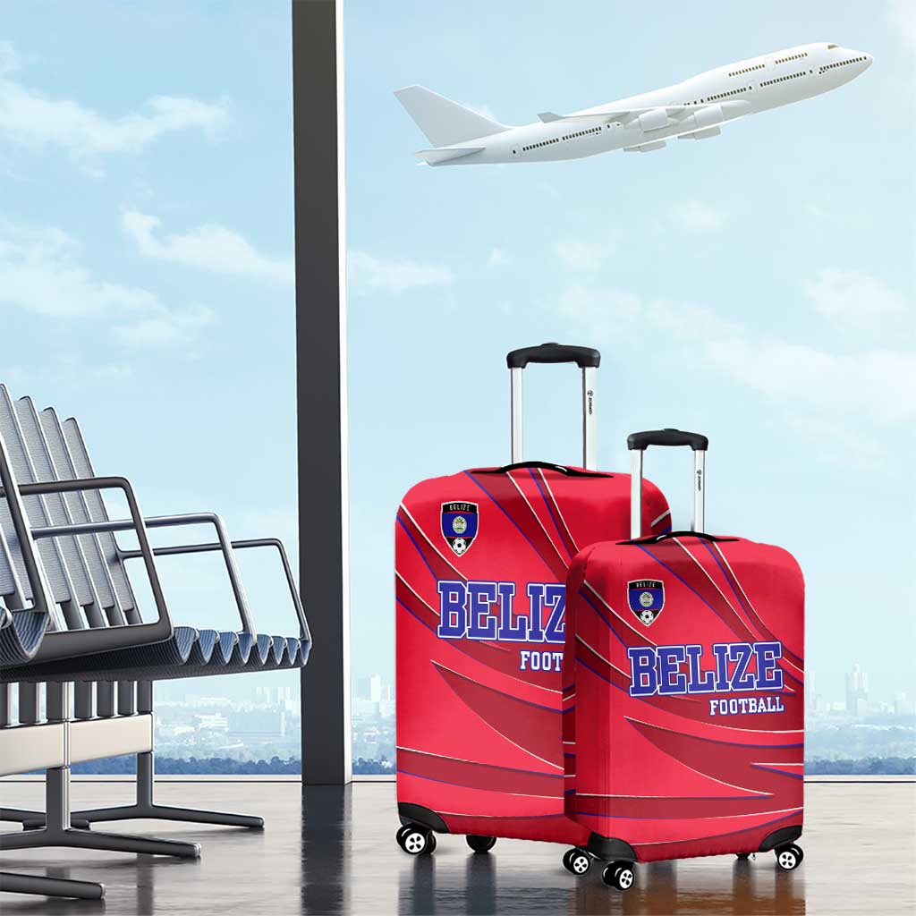 Belize Football Luggage Cover with Red Abstract Soccer Pattern and Shield Emblem TS04