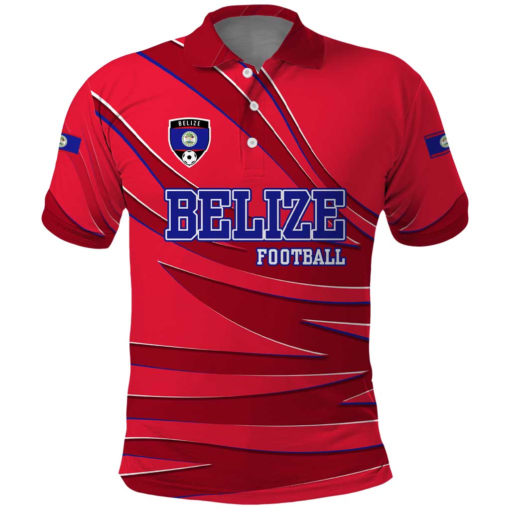 Belize Football Polo Shirt with Red Abstract Soccer Pattern and Shield Emblem TS04
