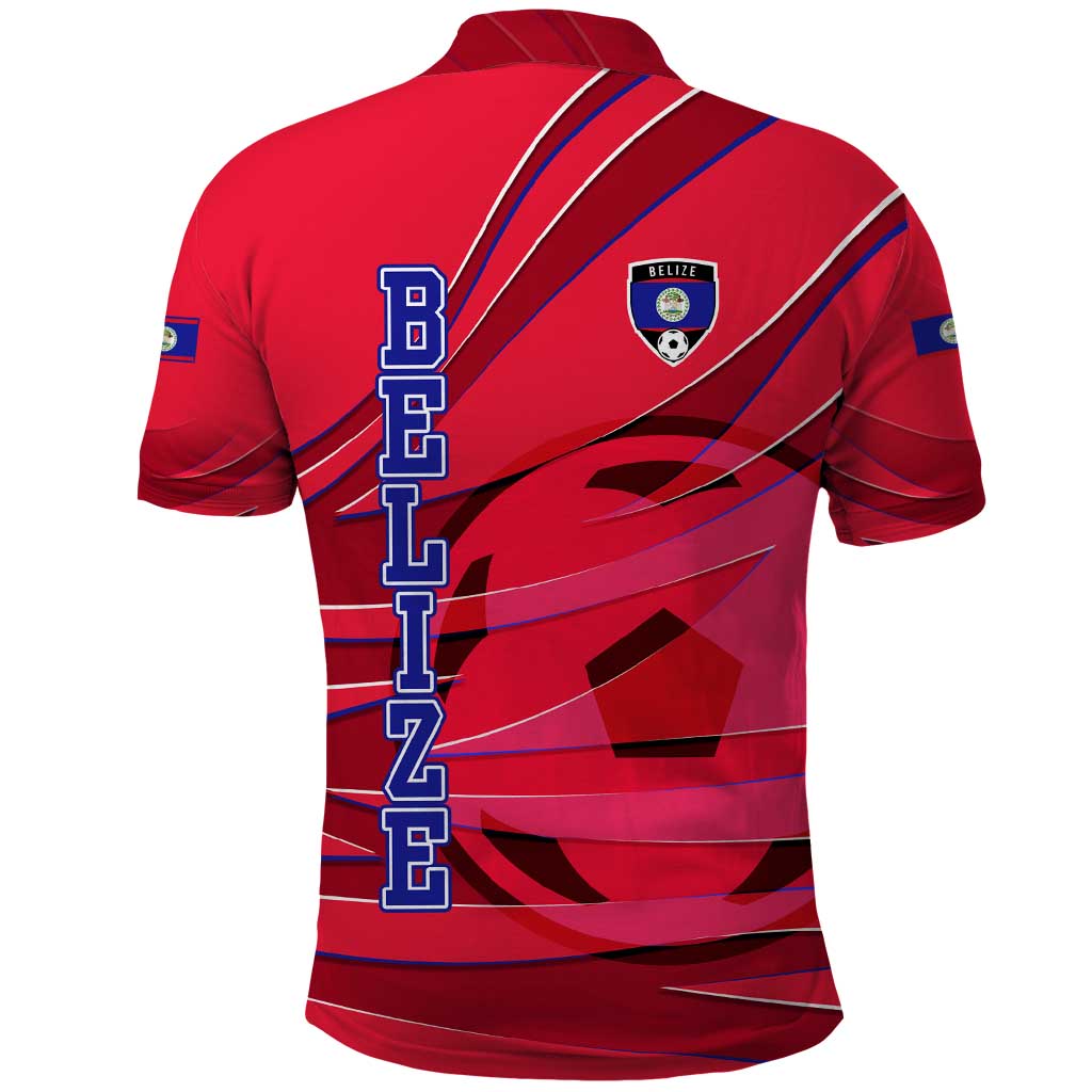 Belize Football Polo Shirt with Red Abstract Soccer Pattern and Shield Emblem TS04