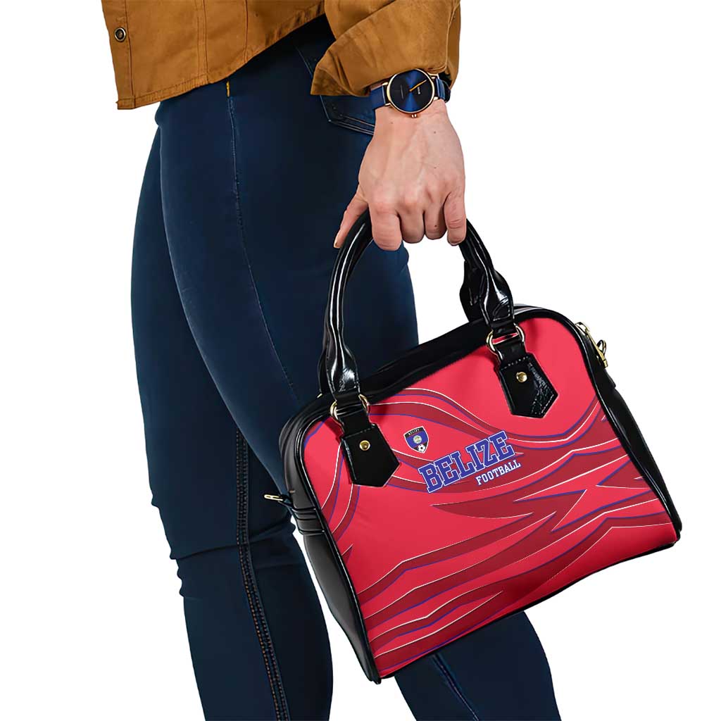 Belize Football Shoulder Handbag with Red Abstract Soccer Pattern and Shield Emblem TS04
