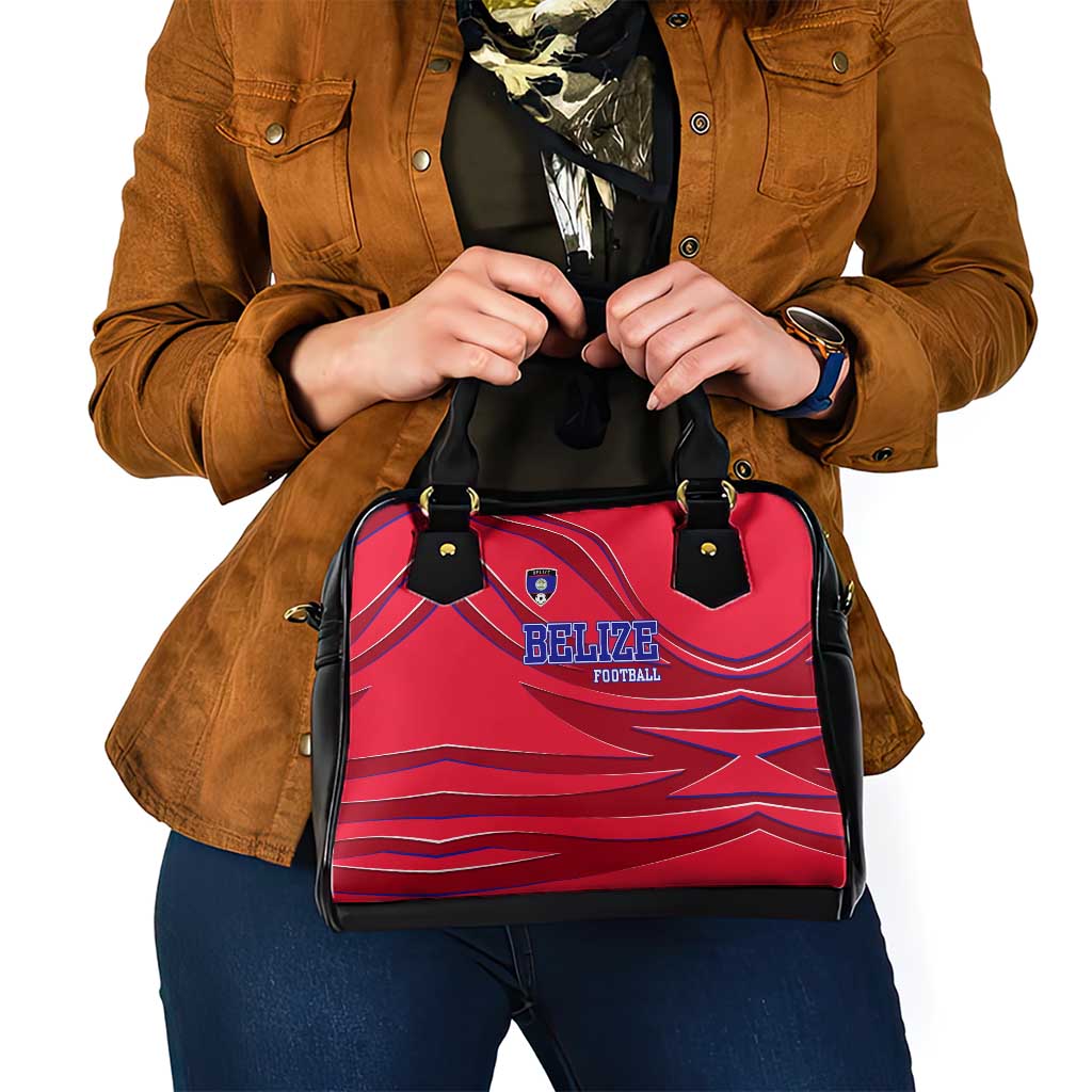 Belize Football Shoulder Handbag with Red Abstract Soccer Pattern and Shield Emblem TS04