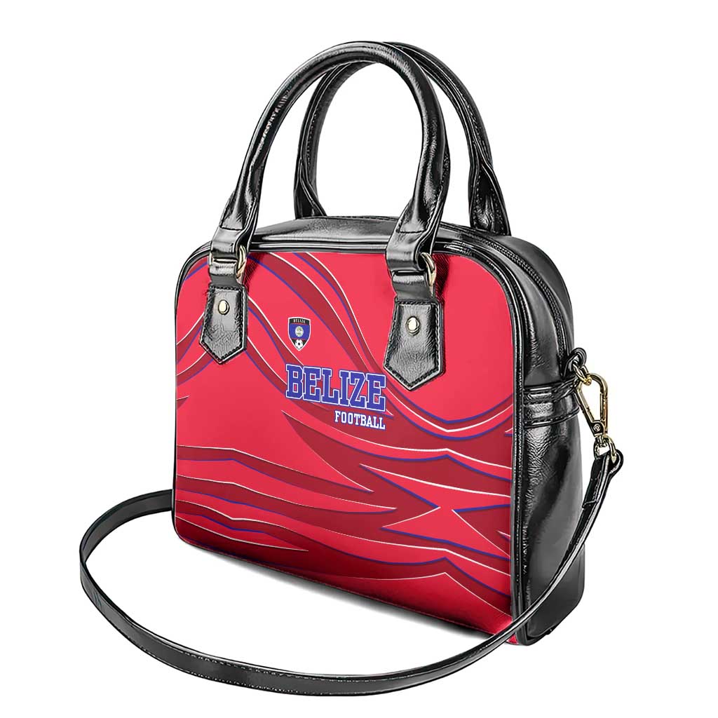 Belize Football Shoulder Handbag with Red Abstract Soccer Pattern and Shield Emblem TS04
