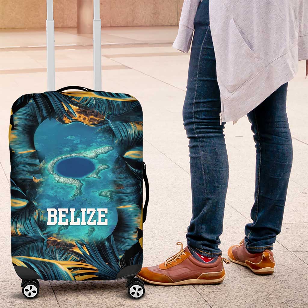 Belize Blue Hole Ocean View Luggage Cover with Tropical Marine Design and Flag Detail TS04