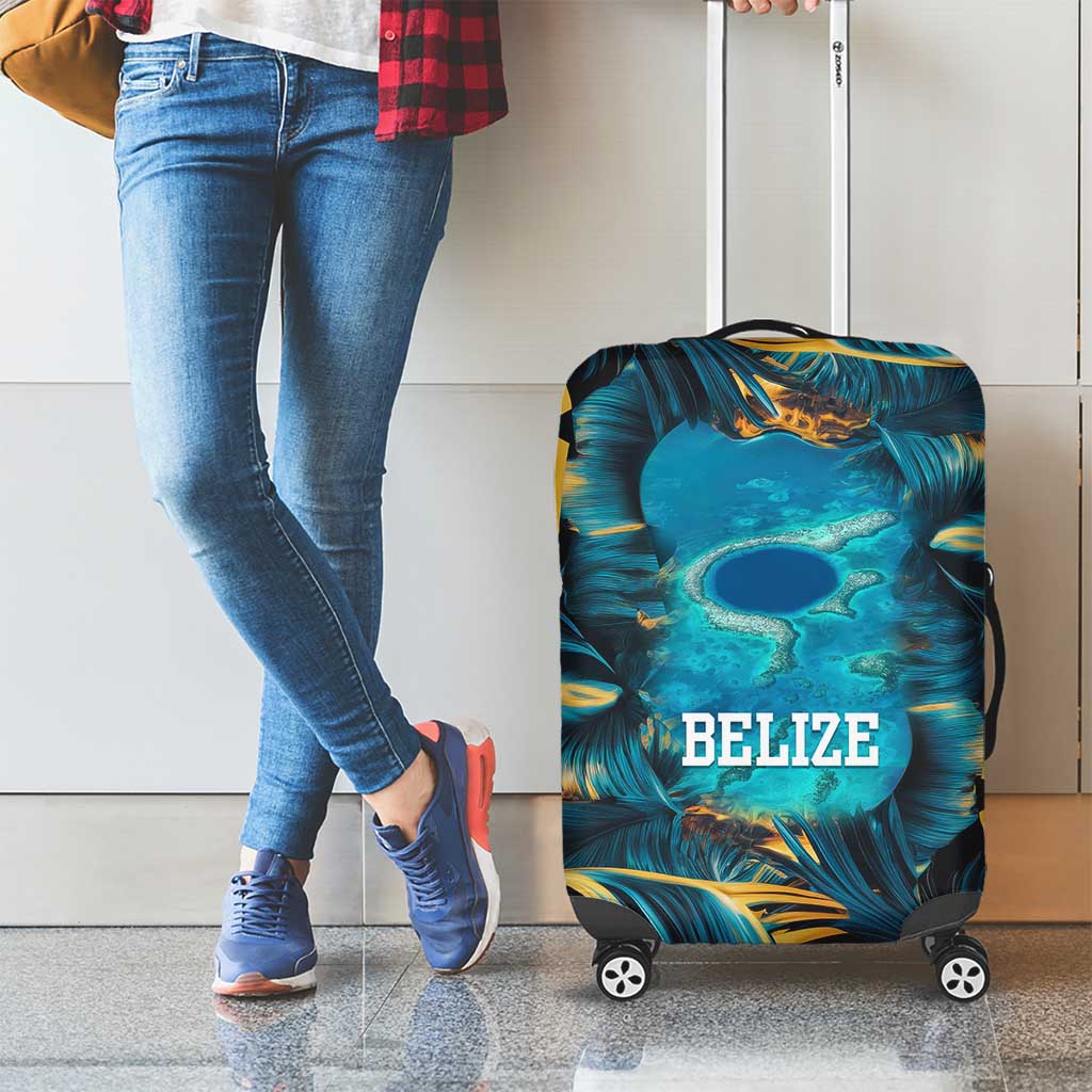 Belize Blue Hole Ocean View Luggage Cover with Tropical Marine Design and Flag Detail TS04