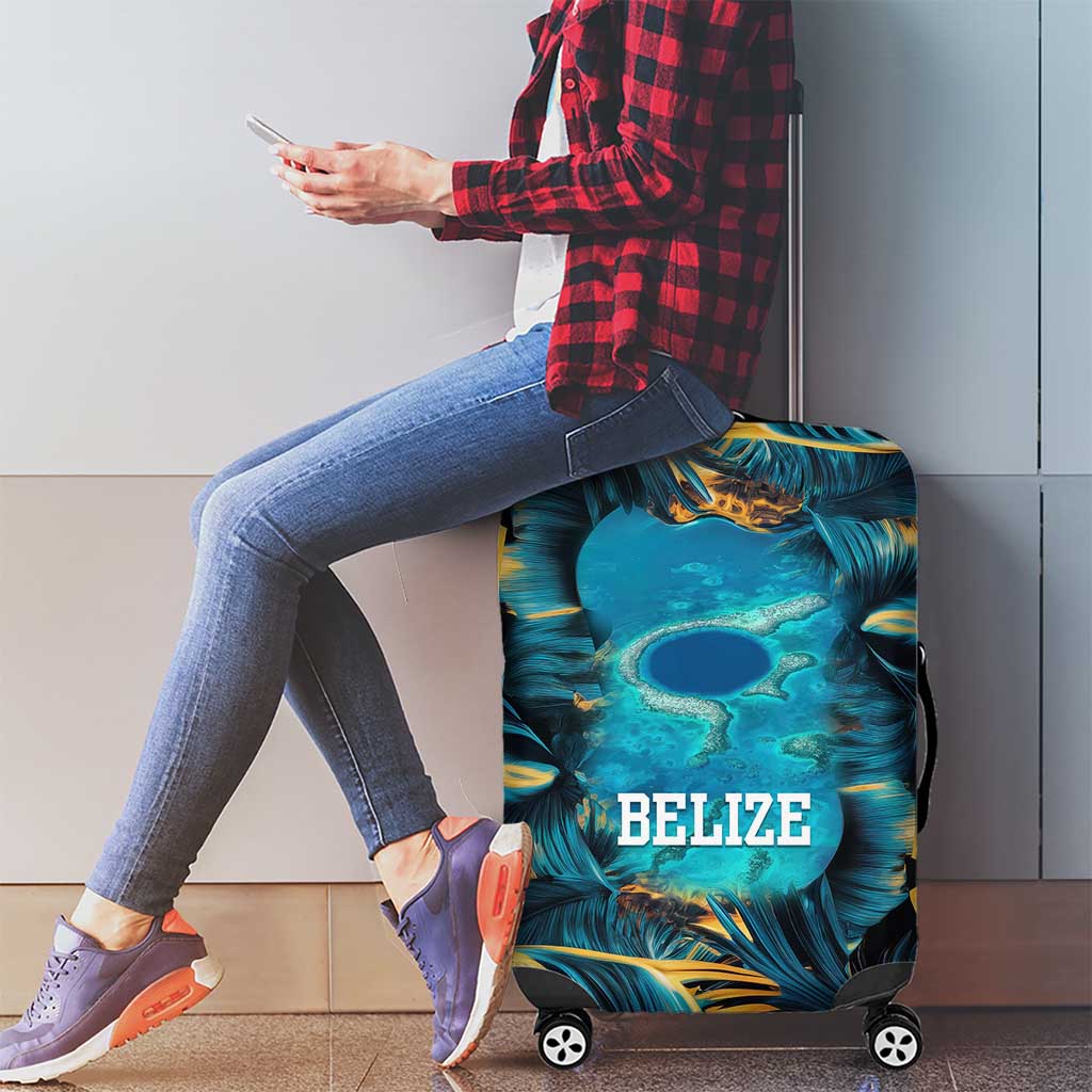 Belize Blue Hole Ocean View Luggage Cover with Tropical Marine Design and Flag Detail TS04