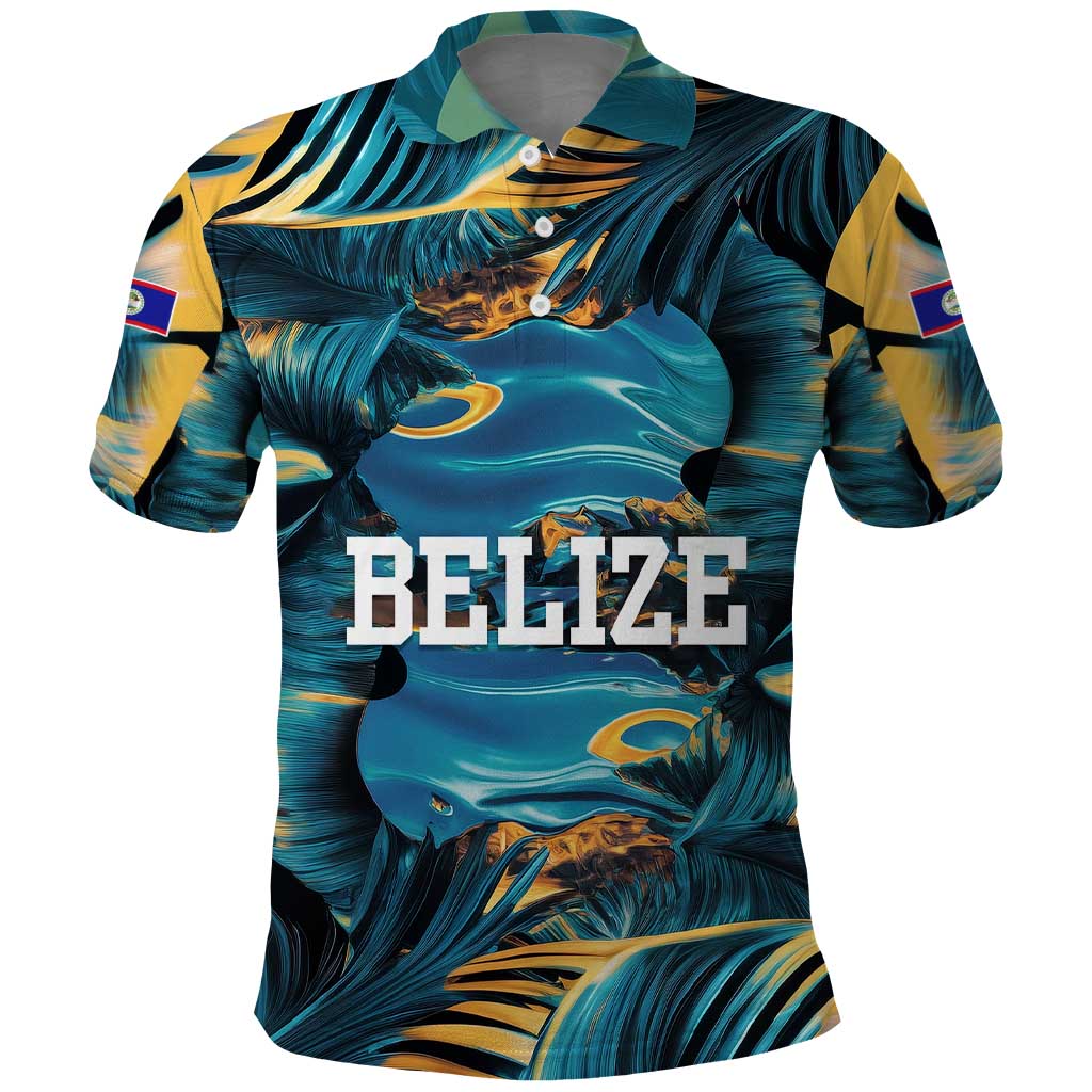 Belize Blue Hole Ocean View Polo Shirt with Tropical Marine Design and Flag Detail TS04