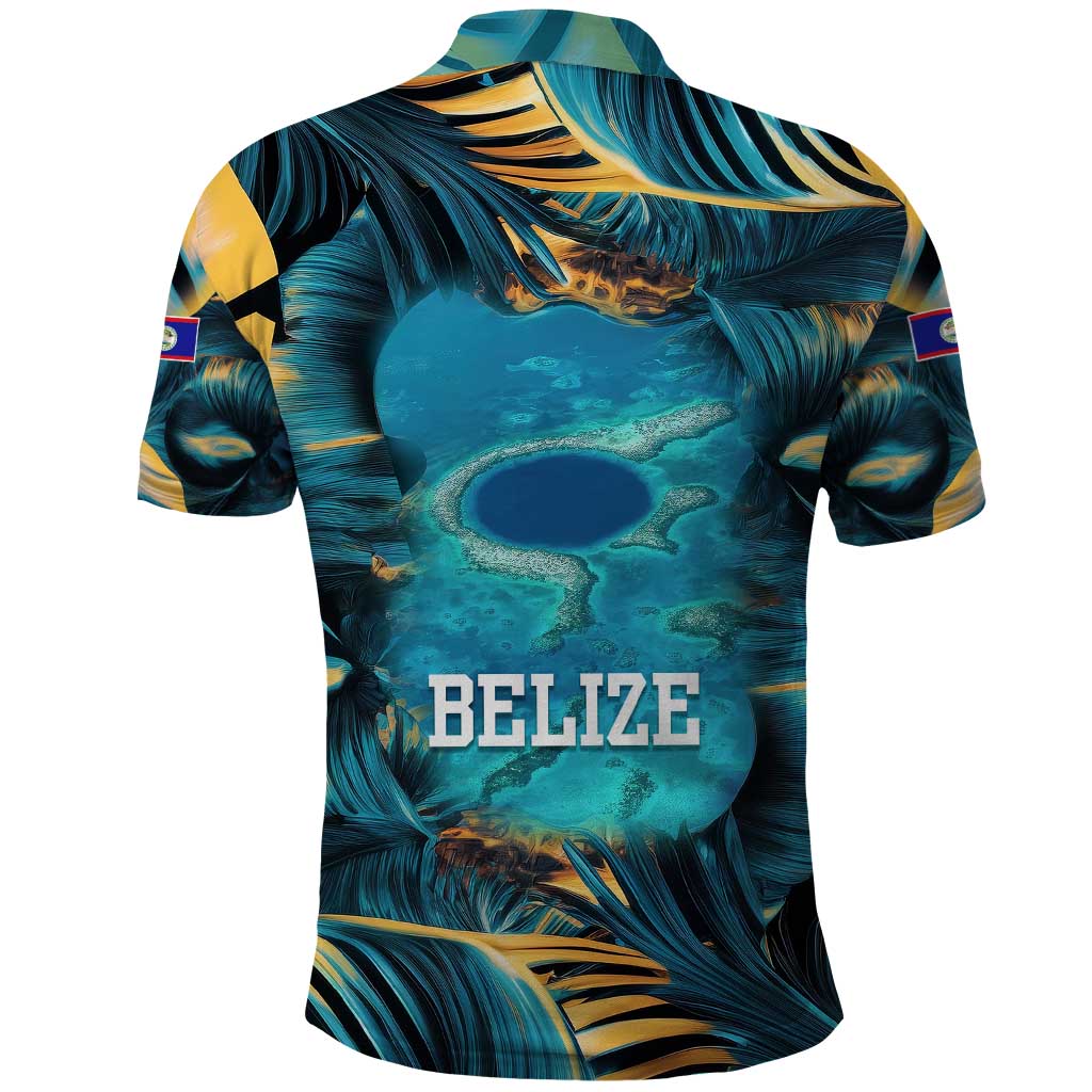 Belize Blue Hole Ocean View Polo Shirt with Tropical Marine Design and Flag Detail TS04