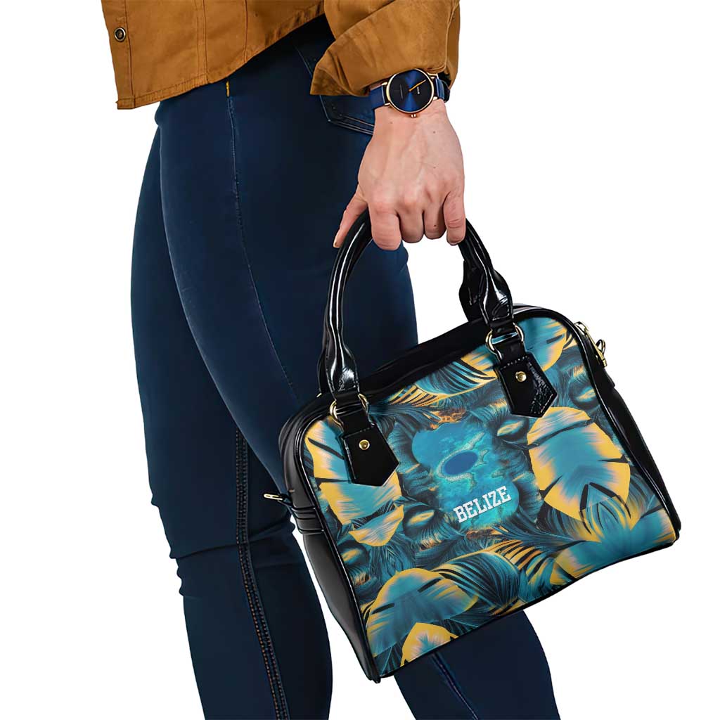 Belize Blue Hole Ocean View Shoulder Handbag with Tropical Marine Design and Flag Detail TS04