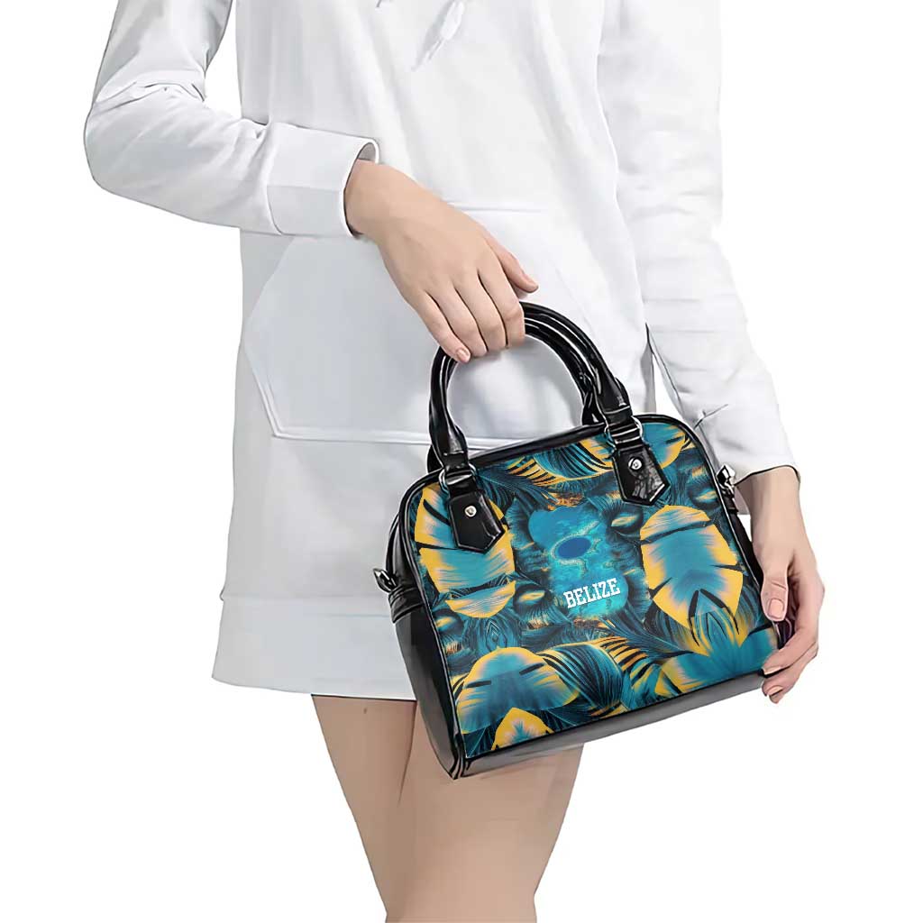 Belize Blue Hole Ocean View Shoulder Handbag with Tropical Marine Design and Flag Detail TS04