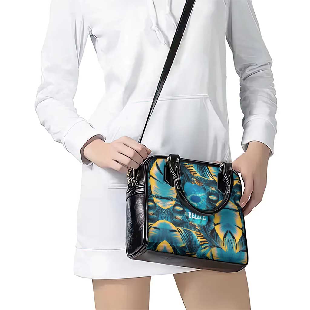 Belize Blue Hole Ocean View Shoulder Handbag with Tropical Marine Design and Flag Detail TS04