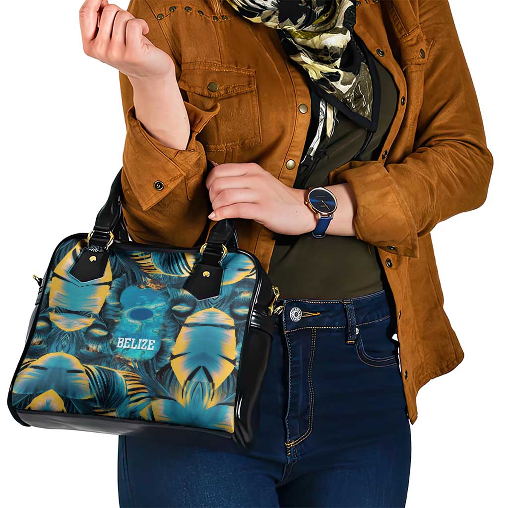 Belize Blue Hole Ocean View Shoulder Handbag with Tropical Marine Design and Flag Detail TS04