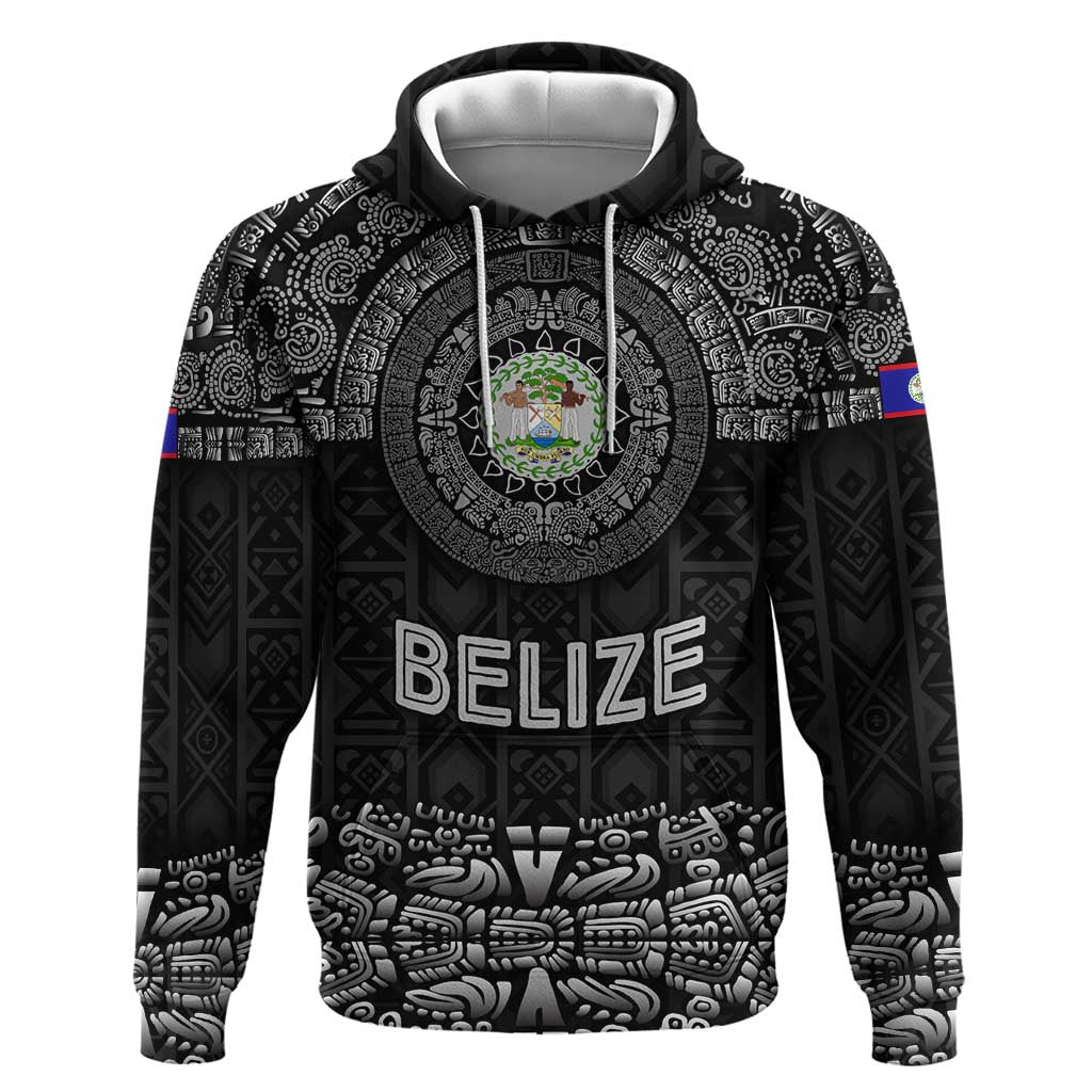 Belize Tribal Pattern Hoodie with National Emblem and Mayan Pyramid Design TS04