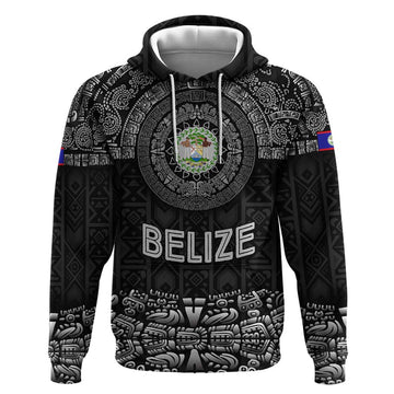 Belize Tribal Pattern Hoodie with National Emblem and Mayan Pyramid Design TS04