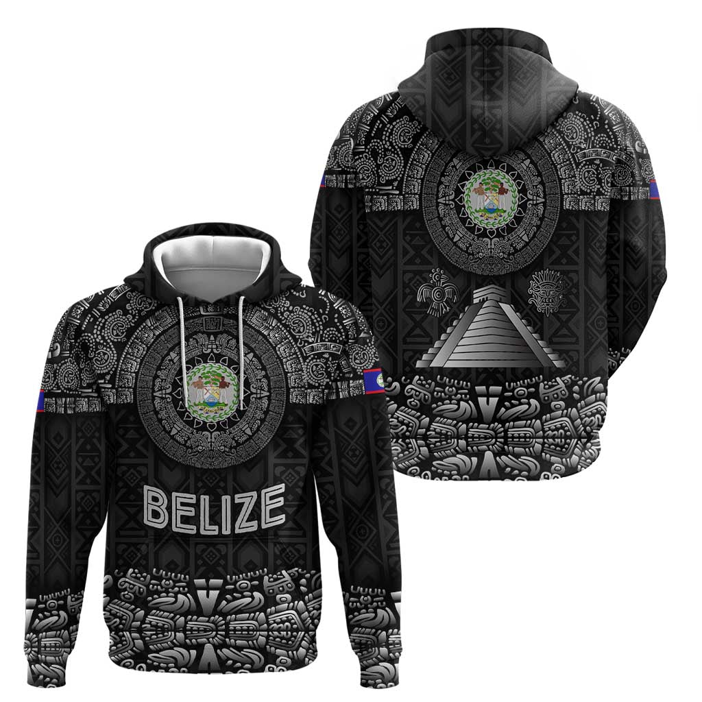 Belize Tribal Pattern Hoodie with National Emblem and Mayan Pyramid Design TS04