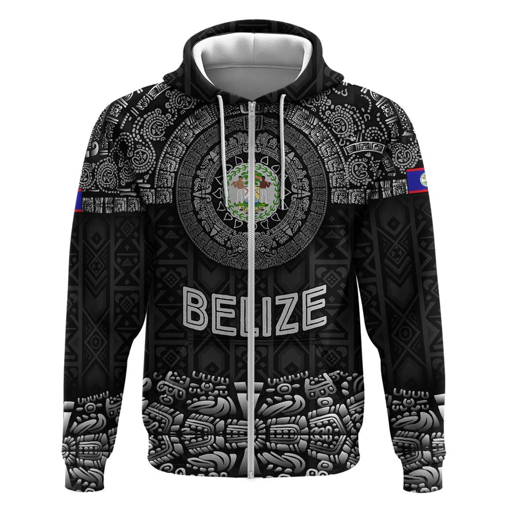 Belize Tribal Pattern Hoodie with National Emblem and Mayan Pyramid Design TS04