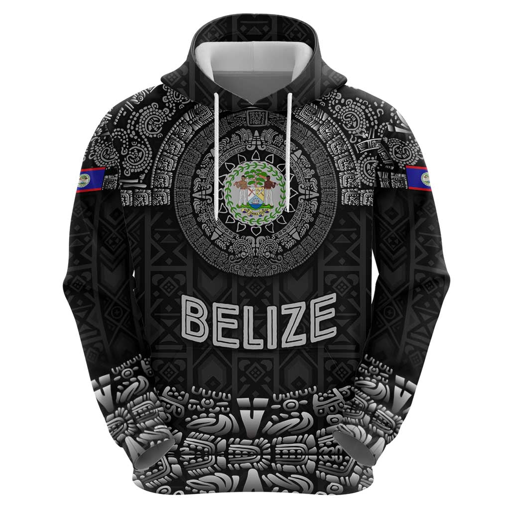 Belize Tribal Pattern Hoodie with National Emblem and Mayan Pyramid Design TS04