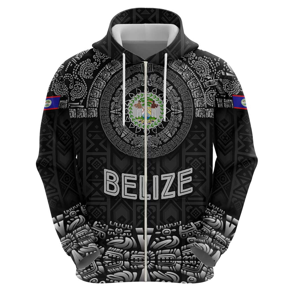 Belize Tribal Pattern Hoodie with National Emblem and Mayan Pyramid Design TS04