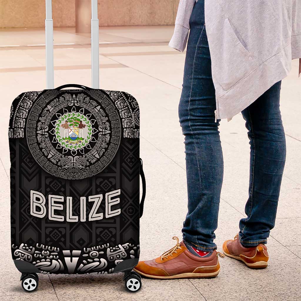 Belize Tribal Pattern Luggage Cover with National Emblem and Mayan Pyramid Design TS04