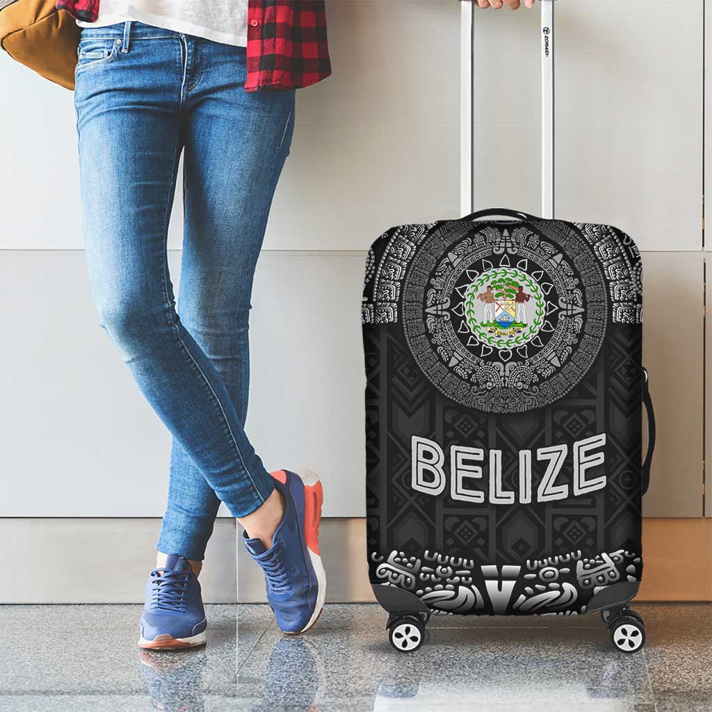 Belize Tribal Pattern Luggage Cover with National Emblem and Mayan Pyramid Design TS04