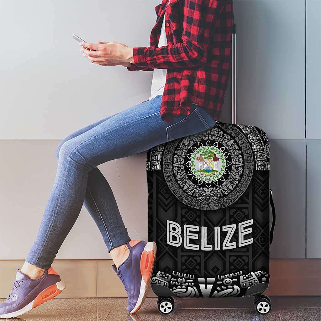 Belize Tribal Pattern Luggage Cover with National Emblem and Mayan Pyramid Design TS04
