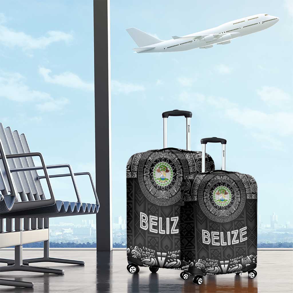 Belize Tribal Pattern Luggage Cover with National Emblem and Mayan Pyramid Design TS04