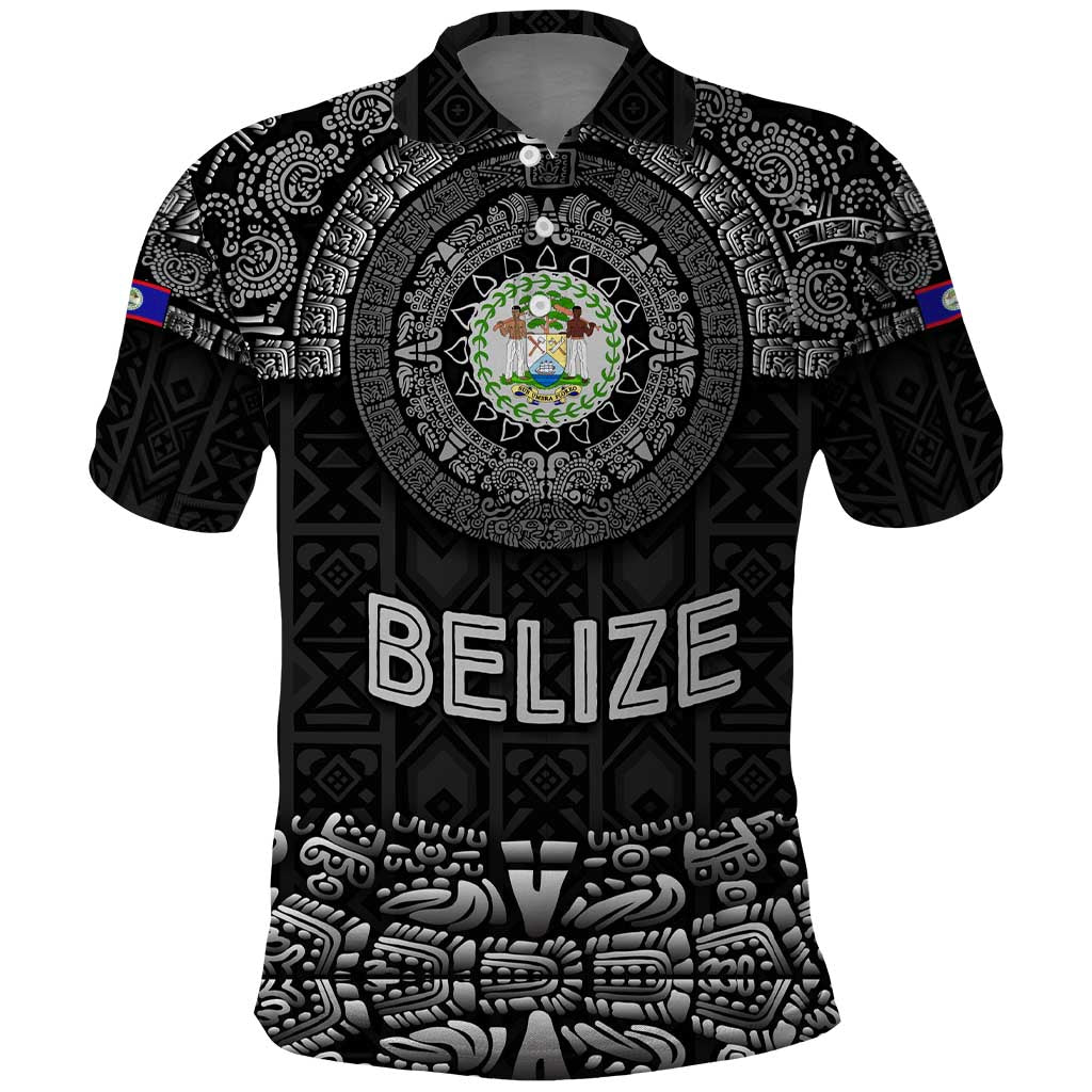 Belize Tribal Pattern Polo Shirt with National Emblem and Mayan Pyramid Design TS04