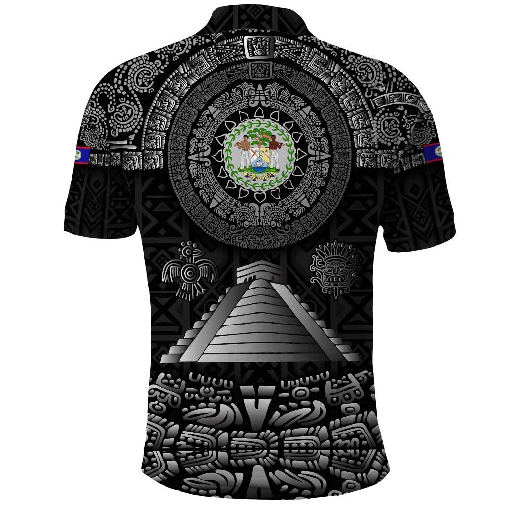 Belize Tribal Pattern Polo Shirt with National Emblem and Mayan Pyramid Design TS04