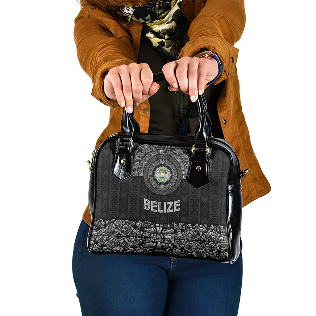 Belize Tribal Pattern Shoulder Handbag with National Emblem and Mayan Pyramid Design TS04