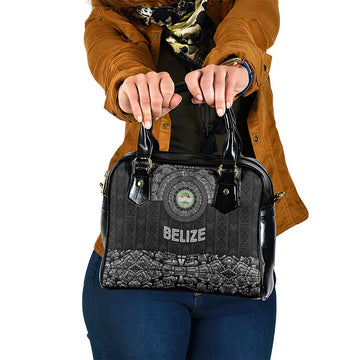 Belize Tribal Pattern Shoulder Handbag with National Emblem and Mayan Pyramid Design TS04